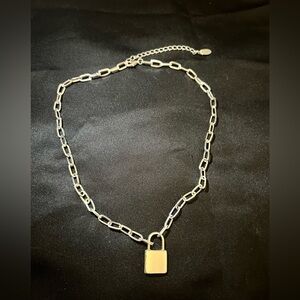 Claires 15 Inch Plus Extender Silver Tone Chain Lock Pendant